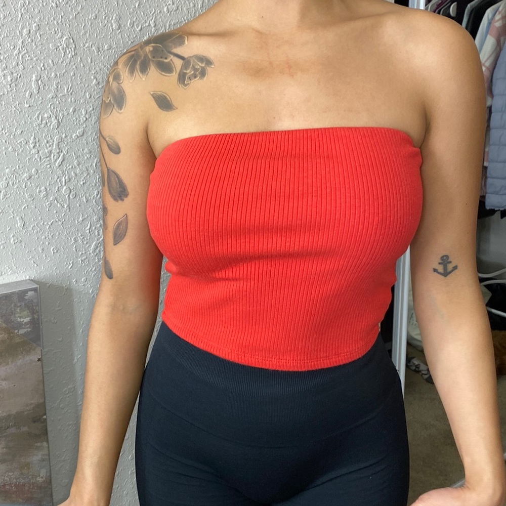 Red Garage Ribbed Tube Top Crop Top